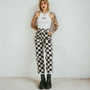 P&Co Checkered 304 Service Fatigue Pants Checkerboard Black White